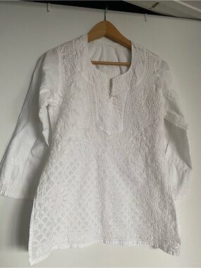 White Embroidered Cotton Tunic Top